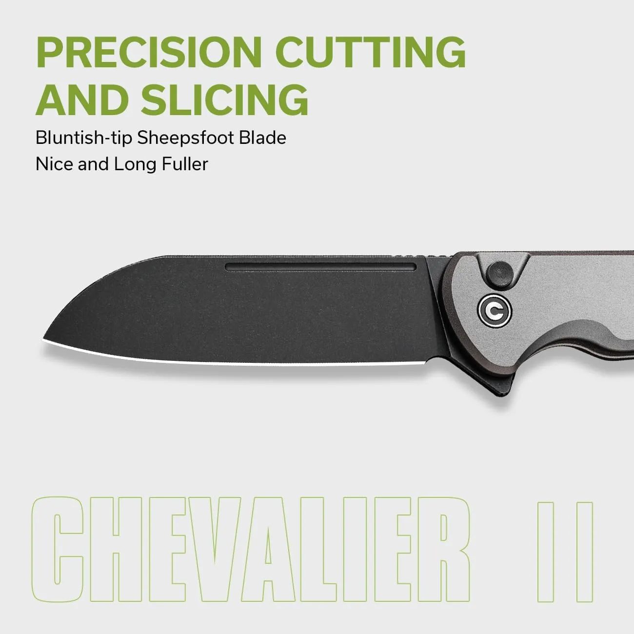 CIVIVI Chevalier II Folding Pocket Knife, Button Lock Knife for EDC 3.47" Black Stonewashed 14C28N Sheepsfoot Blade plus Aluminum Handle, Utility Knife for Men Women Gift C20022B-3