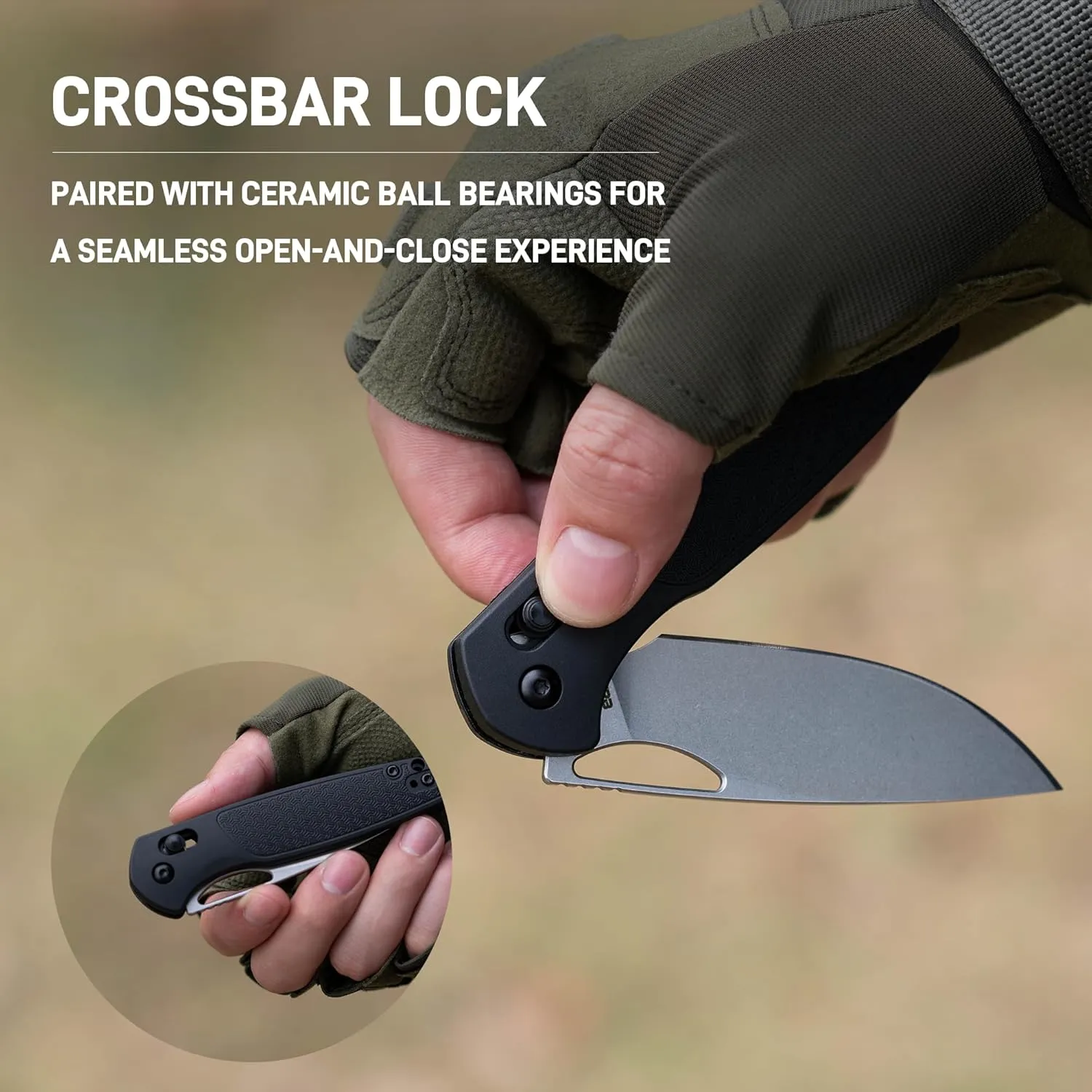 CJRB Acacia Pocket Knife for Men, 3.21'' AR-RPM9 Steel Blade Folding Knife with Clip for Men Women, Sharp Crossbar Lock EDC Knife for Camping Survival Hiking J1952 Black