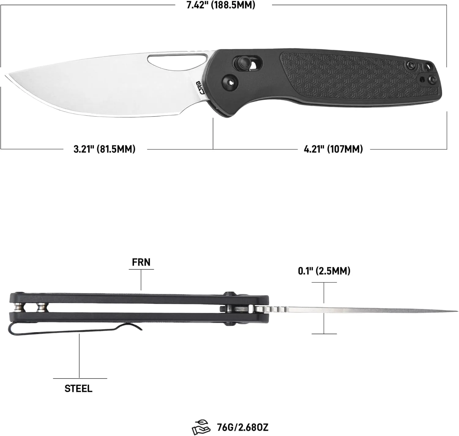 CJRB Acacia Pocket Knife for Men, 3.21'' AR-RPM9 Steel Blade Folding Knife with Clip for Men Women, Sharp Crossbar Lock EDC Knife for Camping Survival Hiking J1952 Black