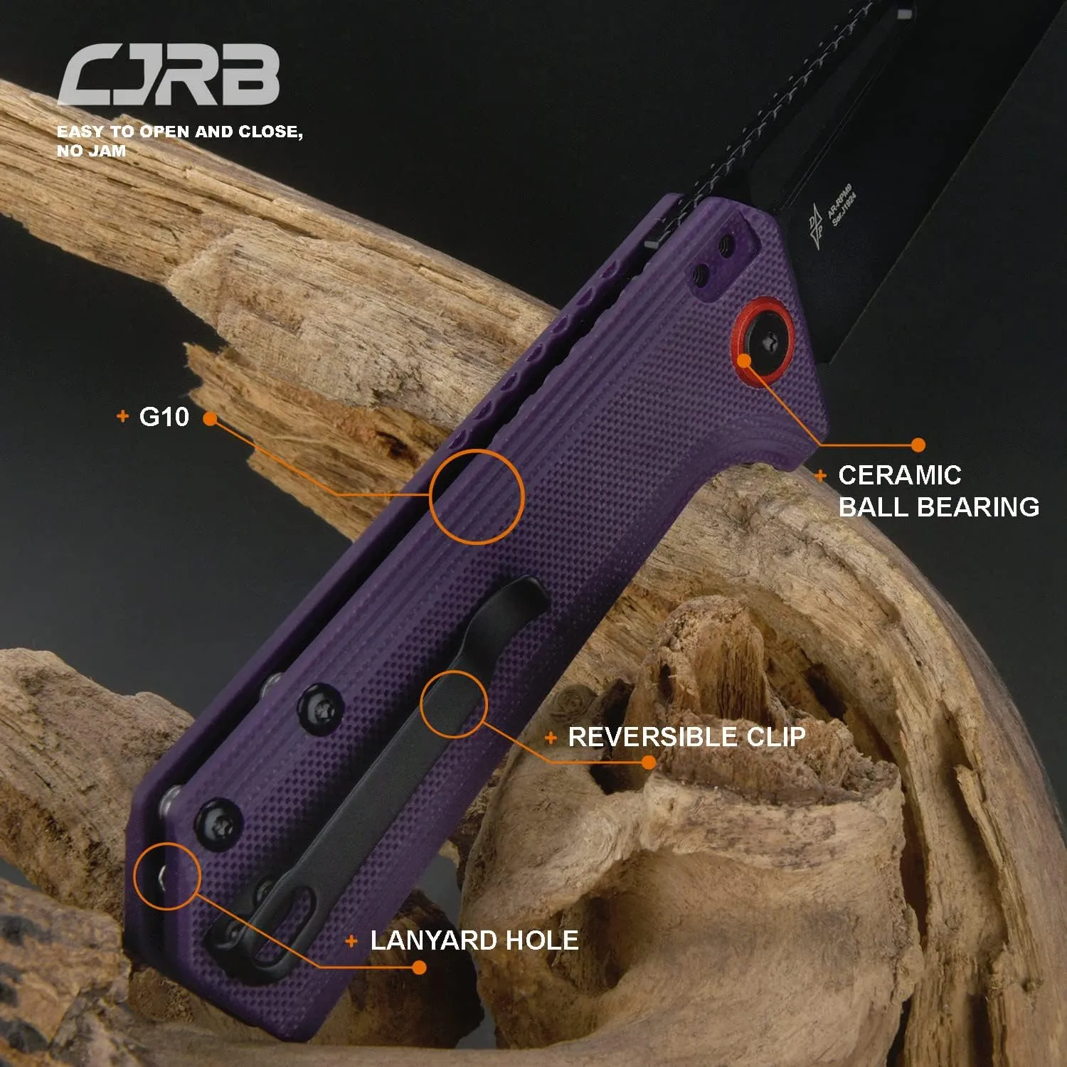 CJRB Folding Knives RUFFIAN (J1924-BVT) AR-RPM9 Powder Steel Black PVD Blade Violet Purple G10 Tactical Handle Pocket Folding Knife EDC Knife Designed by Dirk Pinkerton