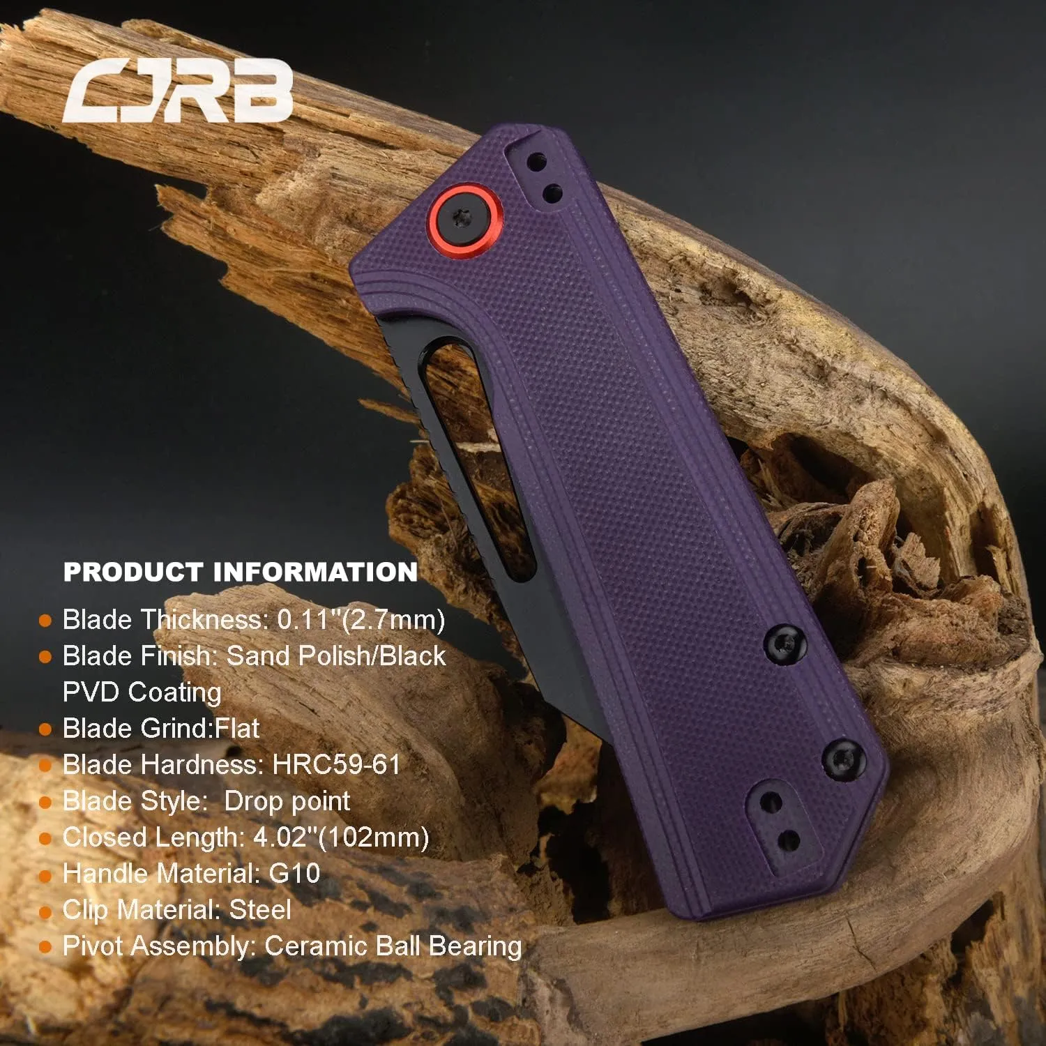 CJRB Folding Knives RUFFIAN (J1924-BVT) AR-RPM9 Powder Steel Black PVD Blade Violet Purple G10 Tactical Handle Pocket Folding Knife EDC Knife Designed by Dirk Pinkerton