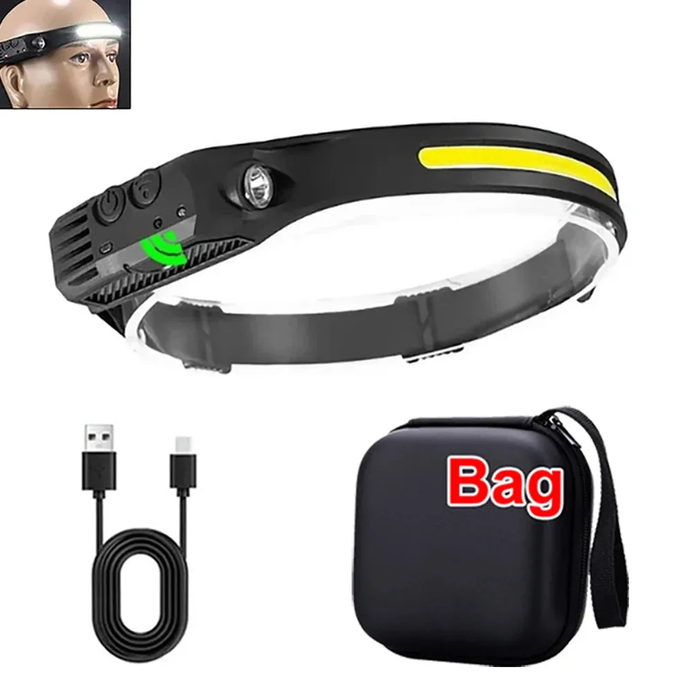 COB LED Rechargeable Headlamp, 3 Modes, USB Charging, Outdoor Camping & Fishing Emergency Light