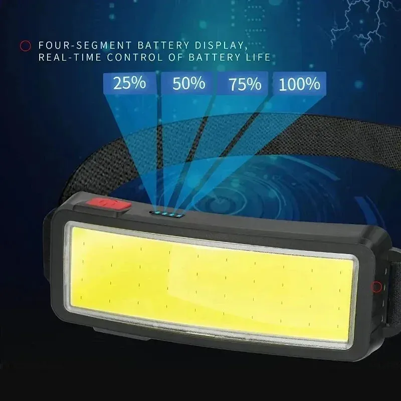 COB LED Rechargeable Headlamp, 3 Modes, USB Charging, Outdoor Camping & Fishing Emergency Light
