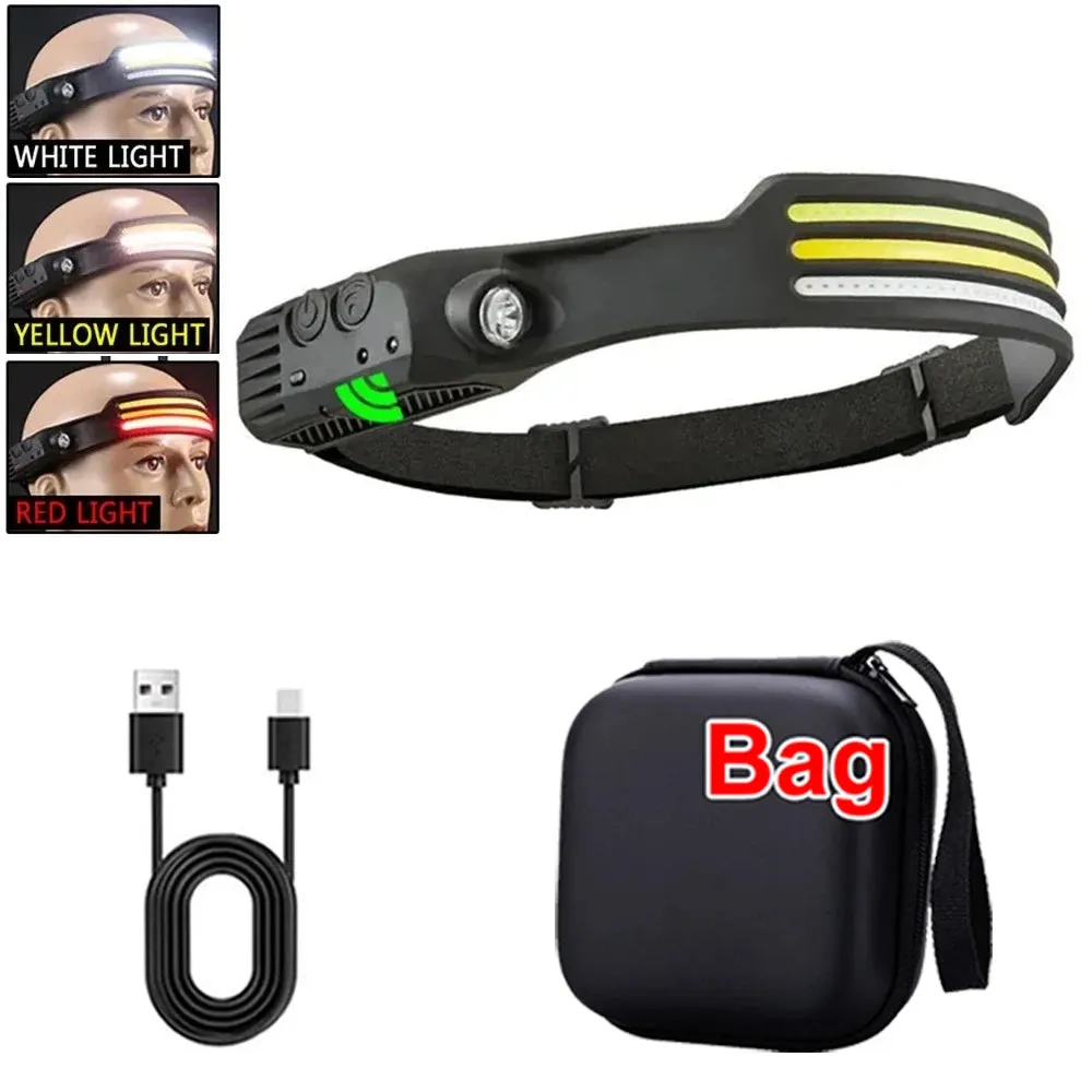 COB LED Rechargeable Headlamp, 3 Modes, USB Charging, Outdoor Camping & Fishing Emergency Light