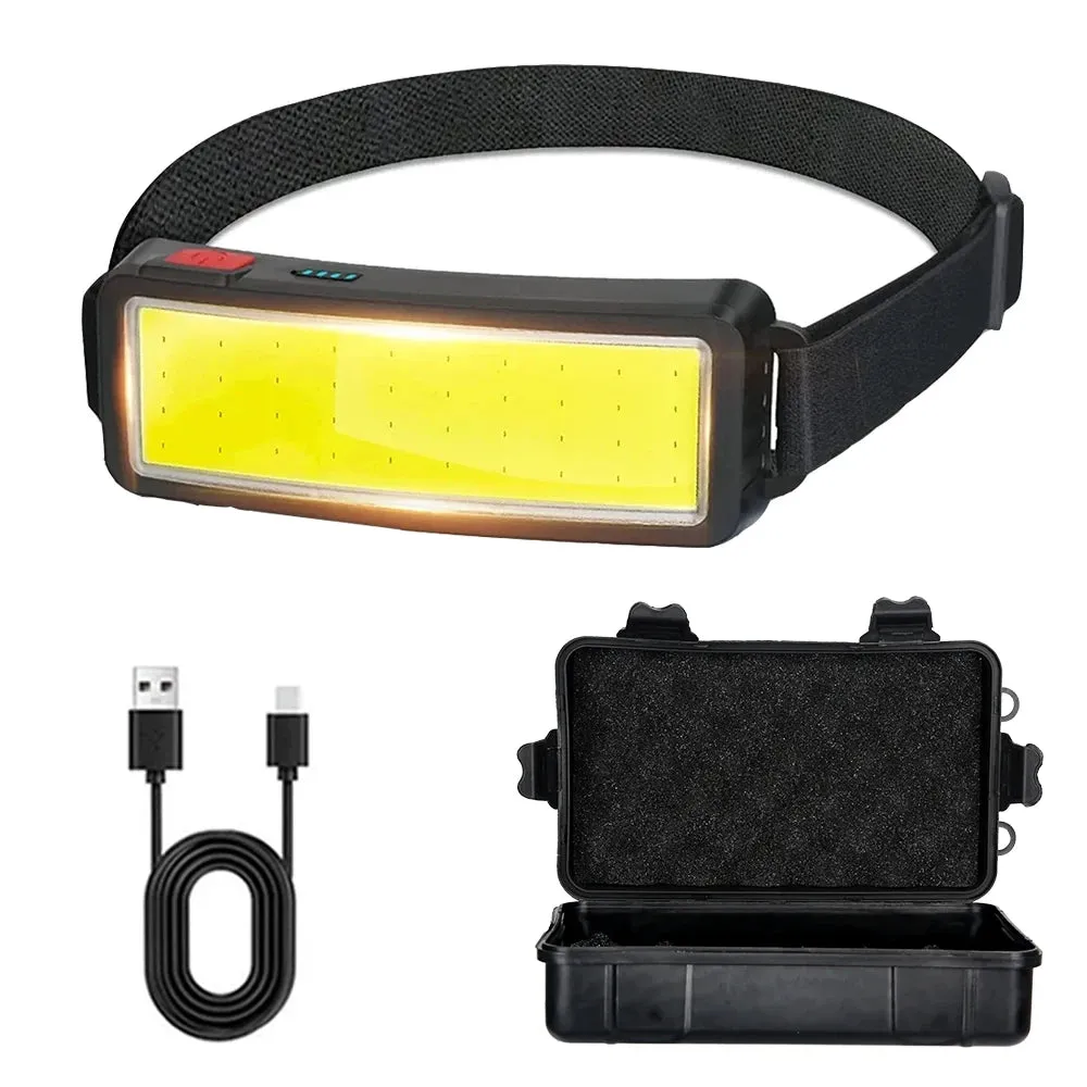 COB LED Rechargeable Headlamp, 3 Modes, USB Charging, Outdoor Camping & Fishing Emergency Light