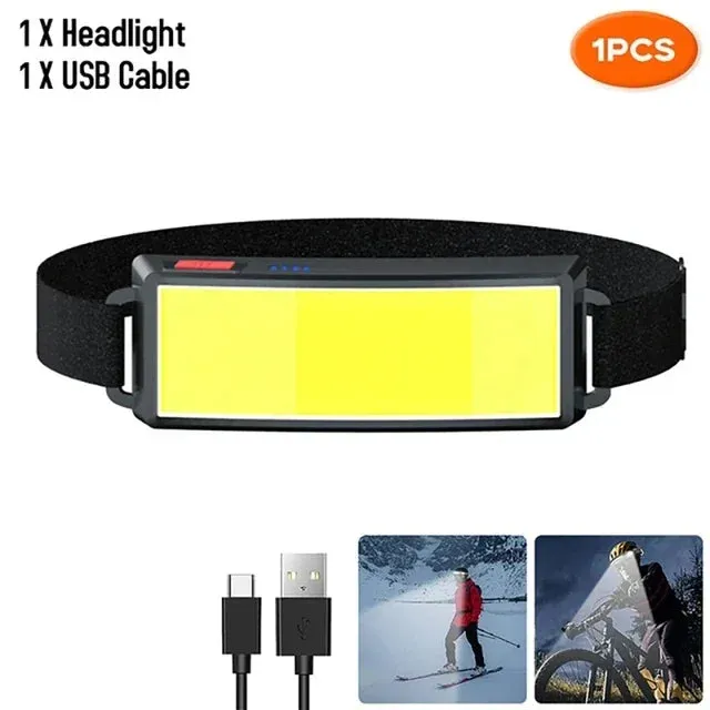 COB LED Rechargeable Headlamp, 3 Modes, USB Charging, Outdoor Camping & Fishing Emergency Light