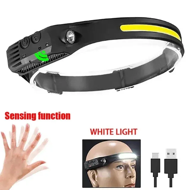 COB LED Rechargeable Headlamp, 3 Modes, USB Charging, Outdoor Camping & Fishing Emergency Light