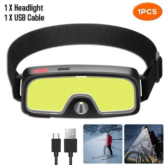 COB LED Rechargeable Headlamp, 3 Modes, USB Charging, Outdoor Camping & Fishing Emergency Light