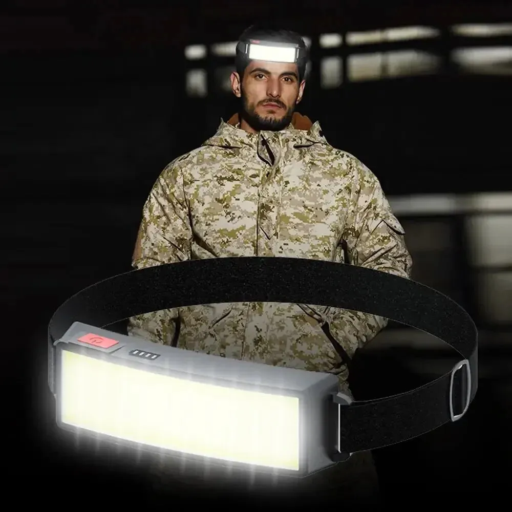 COB LED Rechargeable Headlamp, 3 Modes, USB Charging, Outdoor Camping & Fishing Emergency Light
