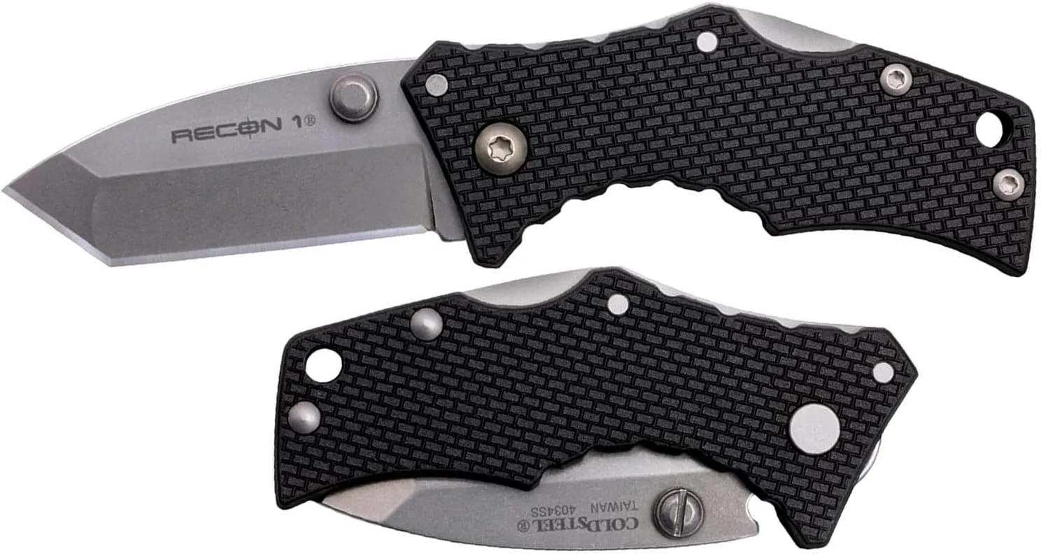 Cold Steel Micro Recon 1 2" 4034SS Razor-Sharp Blade 2.375" Griv-Ex Handle Tactical Folding Knife w/Tri-Ad Lock, Ambidextrous Pocket/Belt Clip