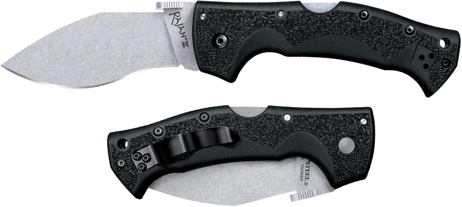 Cold Steel Rajah Series Japanese AUS10A Razor-Sharp Blade Griv-Ex Handle Tactical Folding Knife with Tri-Ad Lock, Ambidextrous Pocket/Belt Clip