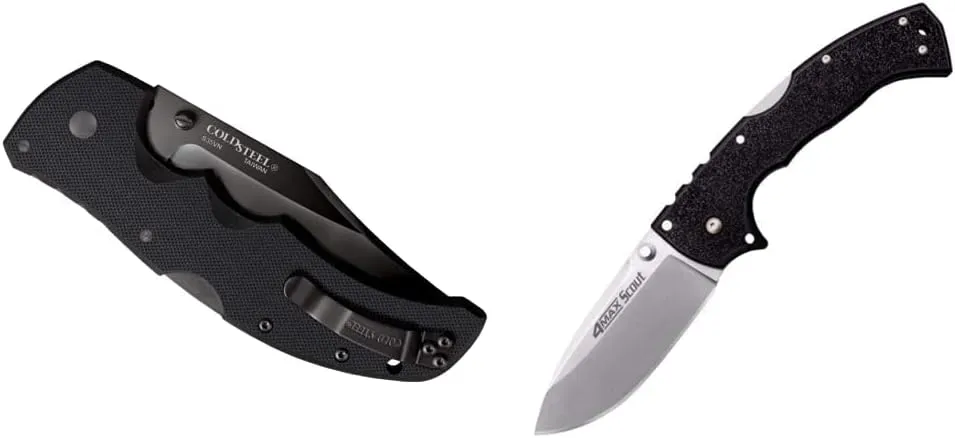 Cold Steel Recon 1 Folder Clip Pt. 4In Bold 9-3/8In Overall Folding Camping Knives, Black & 4-Max Scout Folding Knife with Tri-Ad Lock and G-10 Handle, One Size