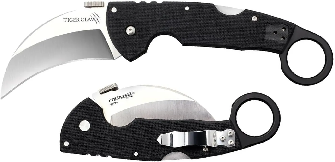 Cold Steel Tiger Claw 3" S35VN Razor-Sharp Blade 6" Easy-to-Grip G-10 Handle EDC Tactical Folding Knife with Tri-Ad Locking Mechanism