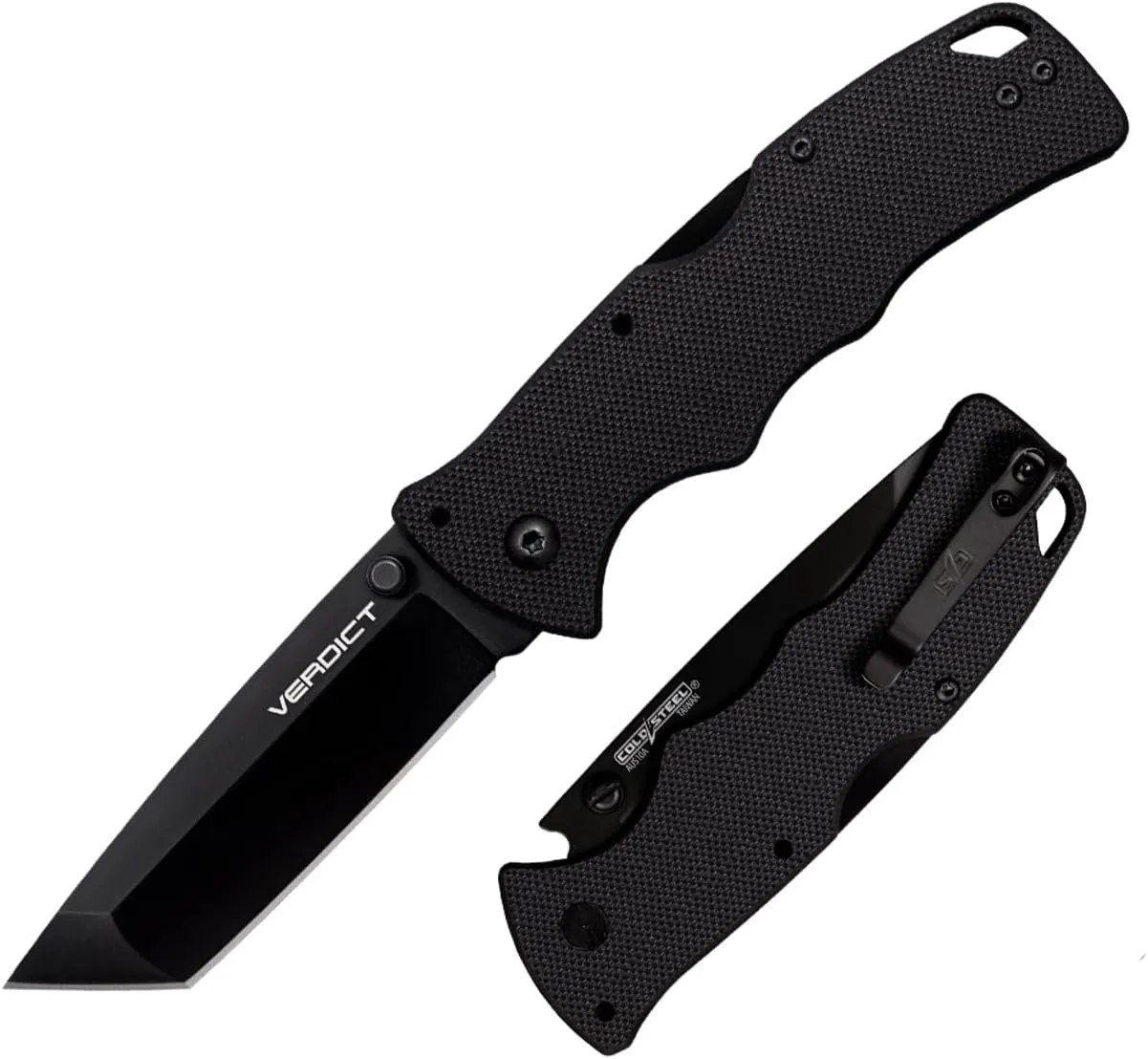 Cold Steel Verdict 3" AUS10A Tanto Point Blade 4.25" G-10 Black Handle Everyday Carry Tactical Folding Knife with Tri-Ad Lock