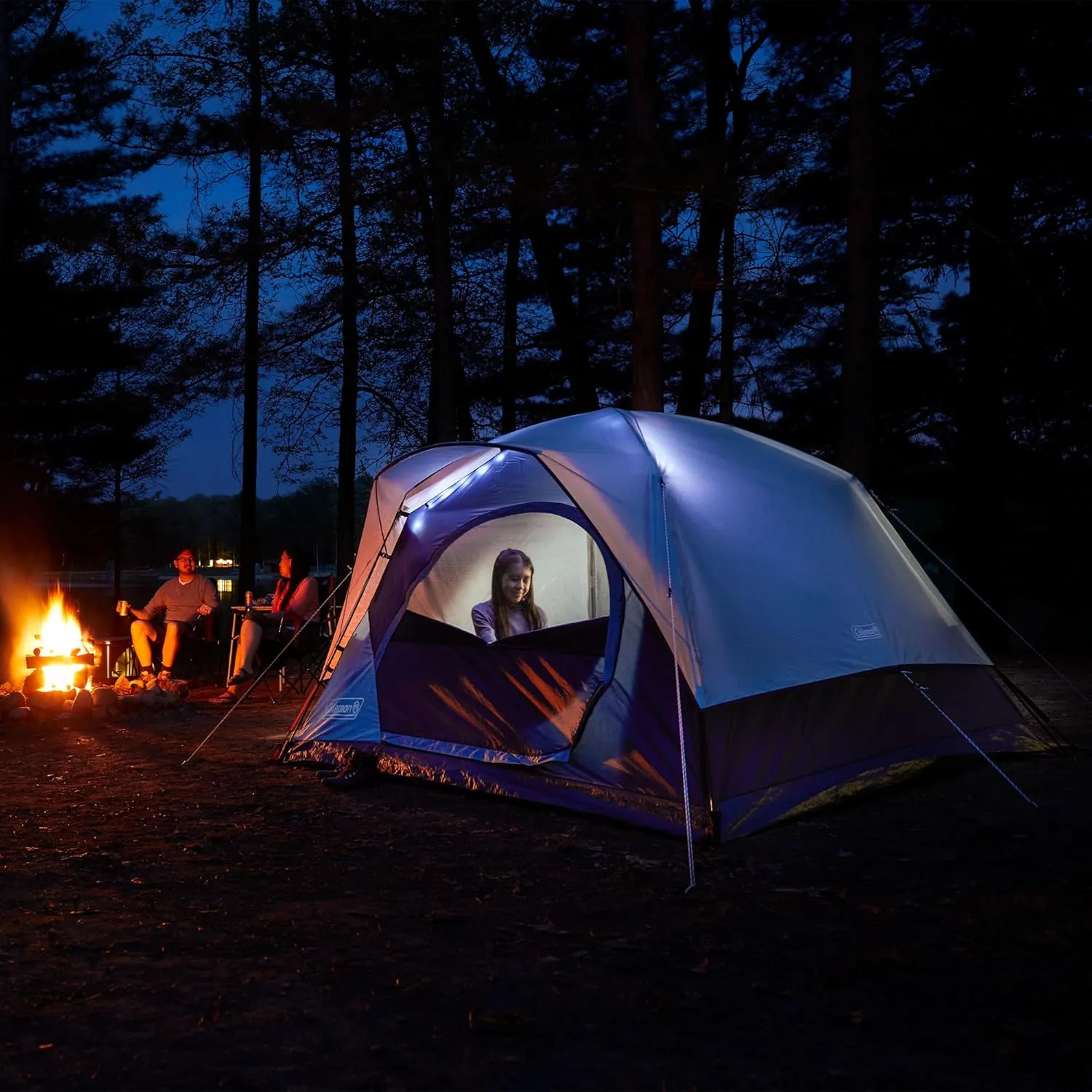 Coleman Skydome Camping Tent with LED Lights, Weatherproof 4/8 Person Family Tent Includes Pre-Attached Poles, Rainfly, Carry Bag, Ventilation and LED Lighting System, Sets Up in 5 Minutes