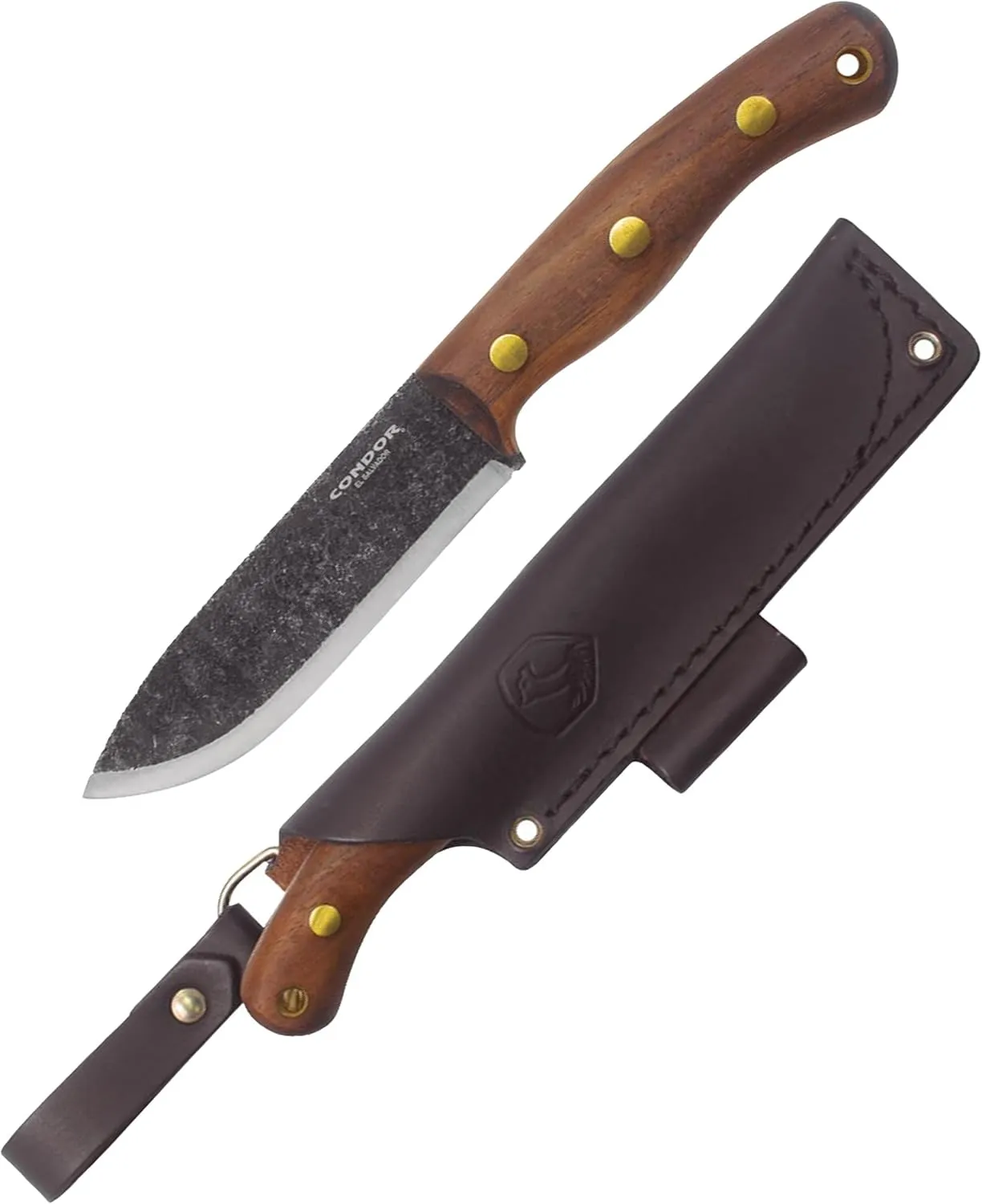 Condor Tool & Knife Bisonte Bushcraft Knife - 1095 High Carbon Steel - Hand Crafted Welted Leather Sheath - 4.7in Blade - 3mm Thick - 9.5oz