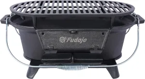 Convenient Portable Charcoal Grill with Cast Iron Skillet, Great for Camping or Tailgating, Black