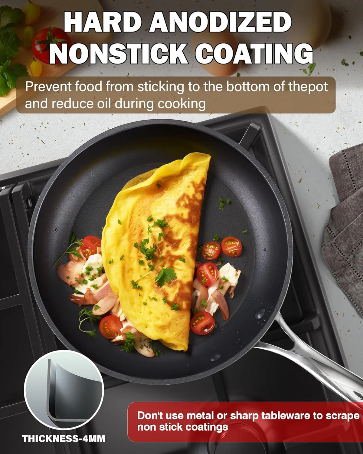 Cooks Standard Frying Omelet Pan Set, 2-Piece Classic Hard Anodized Nonstick 8-Inch/10.5-Inch Saute Skillet Egg Pan, Black