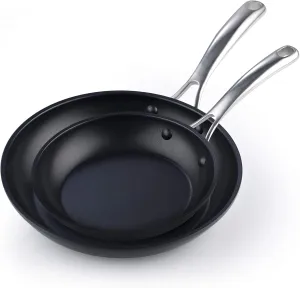 Cooks Standard Frying Omelet Pan Set, 2-Piece Classic Hard Anodized Nonstick 8-Inch/10.5-Inch Saute Skillet Egg Pan, Black