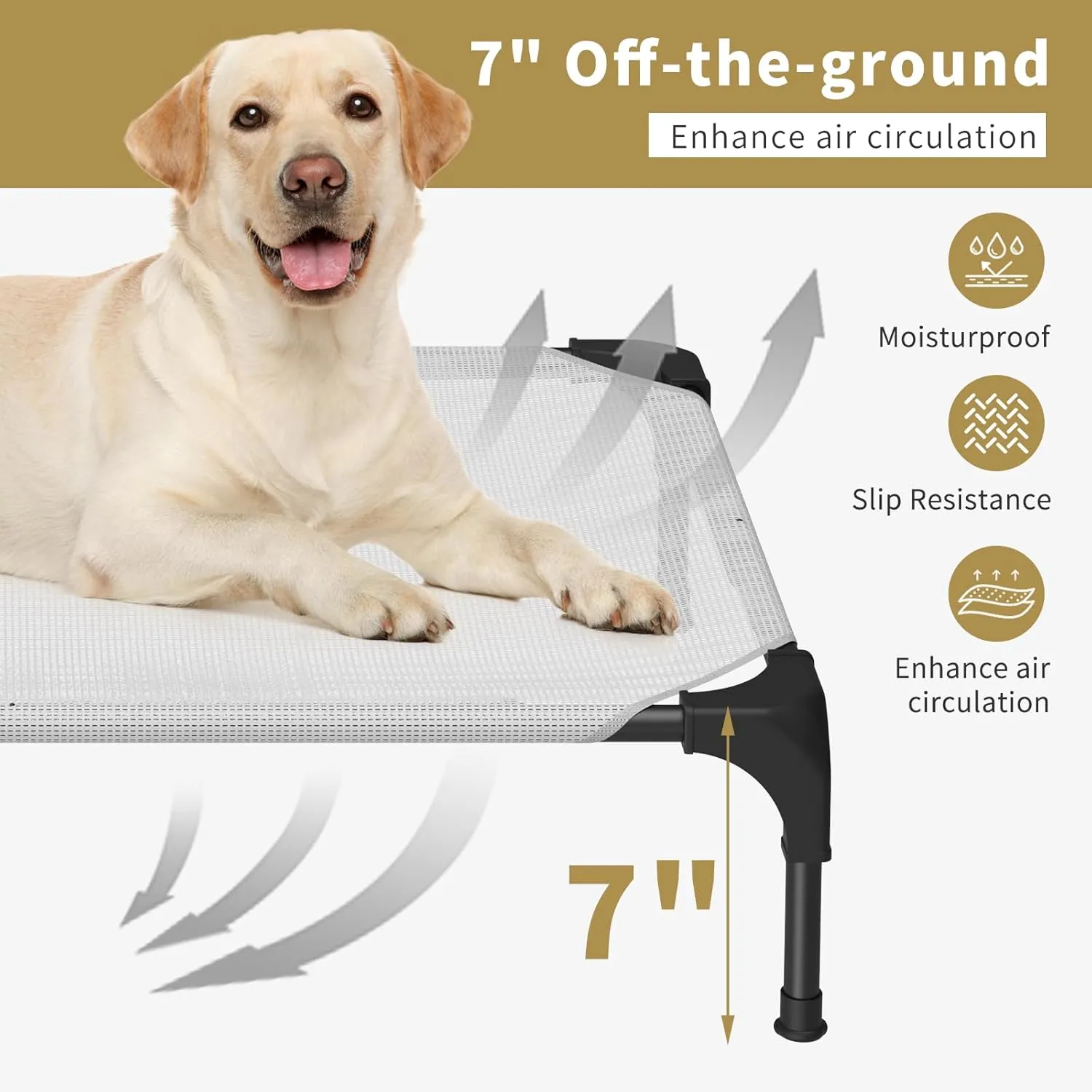 Cooling Elevated Dog Bed, Portable Raised Pet Cot with Washable & Breathable Mesh, No-Slip Feet Durable Dog Cots Bed for Indoor & Outdoor Use（L）