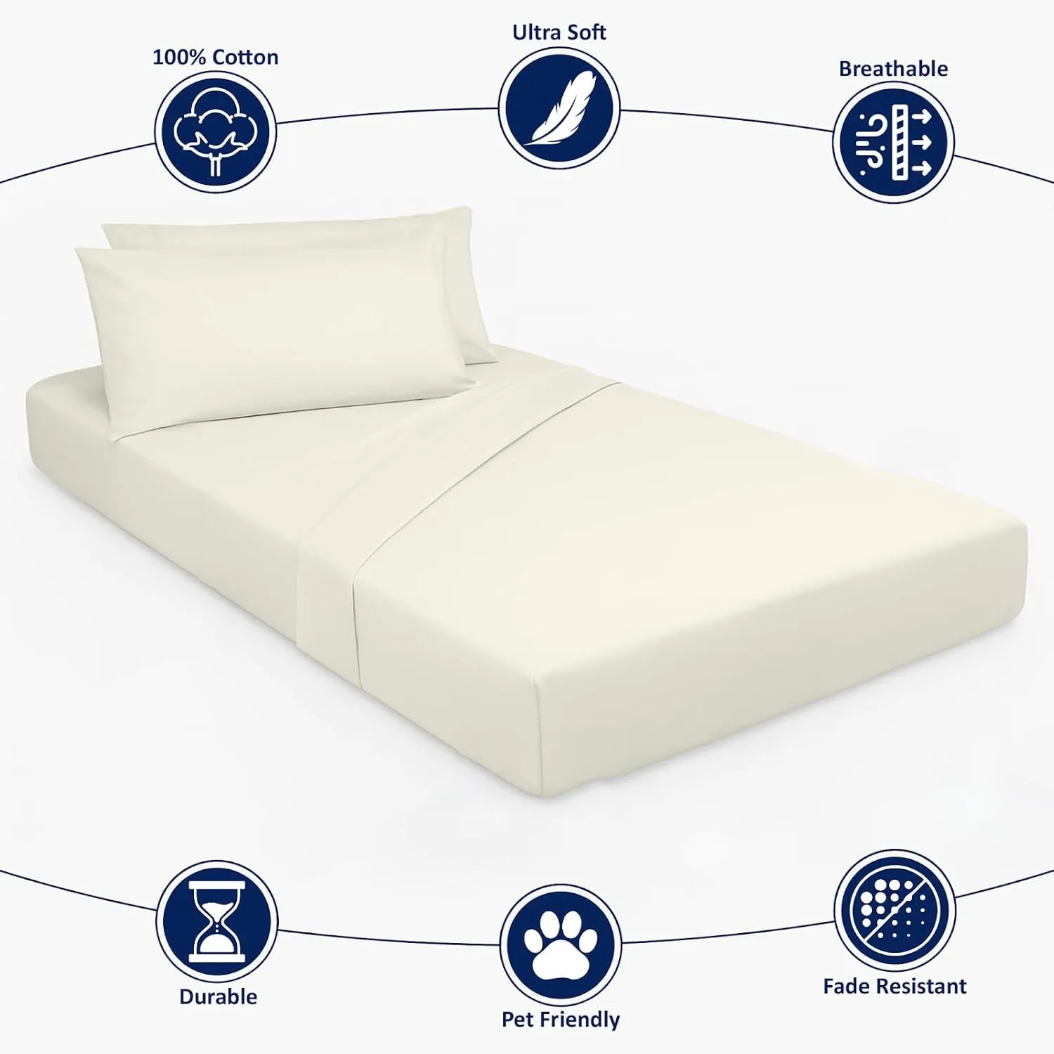 Cottingon 4 Pc Cot Sheets 28"x75" Set, 100% Egyptian Cotton, Perfect for Rollaway Beds, Narrow Twin, Camping, Cot Size, Rv Bunk, Guest Bed Replacement 7" Deep Mattress, Ivory Solid