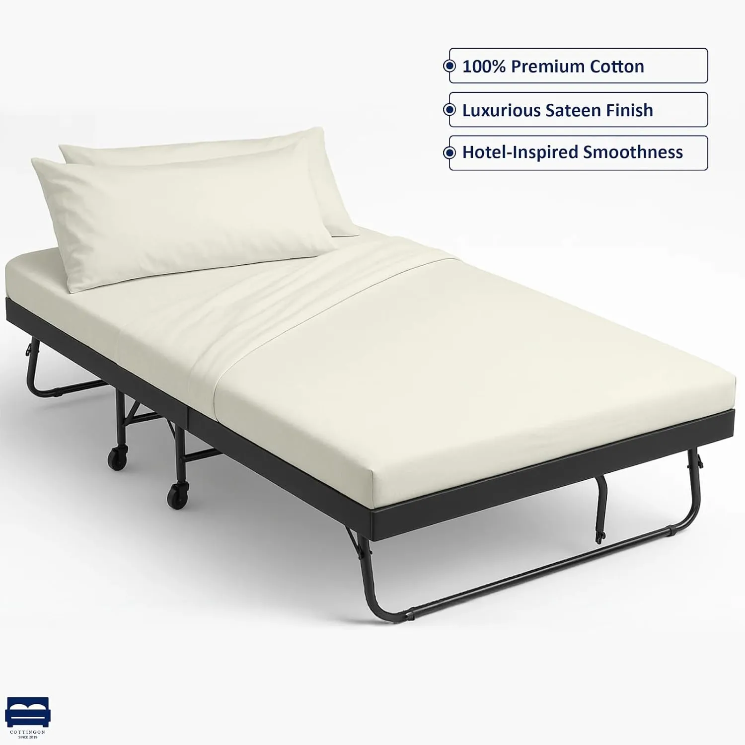 Cottingon 4 Pc Cot Sheets 28"x75" Set, 100% Egyptian Cotton, Perfect for Rollaway Beds, Narrow Twin, Camping, Cot Size, Rv Bunk, Guest Bed Replacement 7" Deep Mattress, Ivory Solid