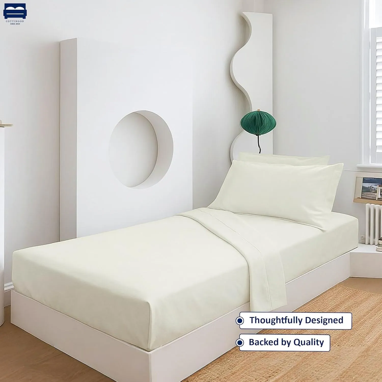 Cottingon 4 Pc Cot Sheets 30"x75" Set, 100% Egyptian Cotton, Perfect for Rollaway Beds, Narrow Twin, Camping, Cot Size, Rv Bunk, Guest Bed Replacement 7" Deep Mattress, Ivory Solid