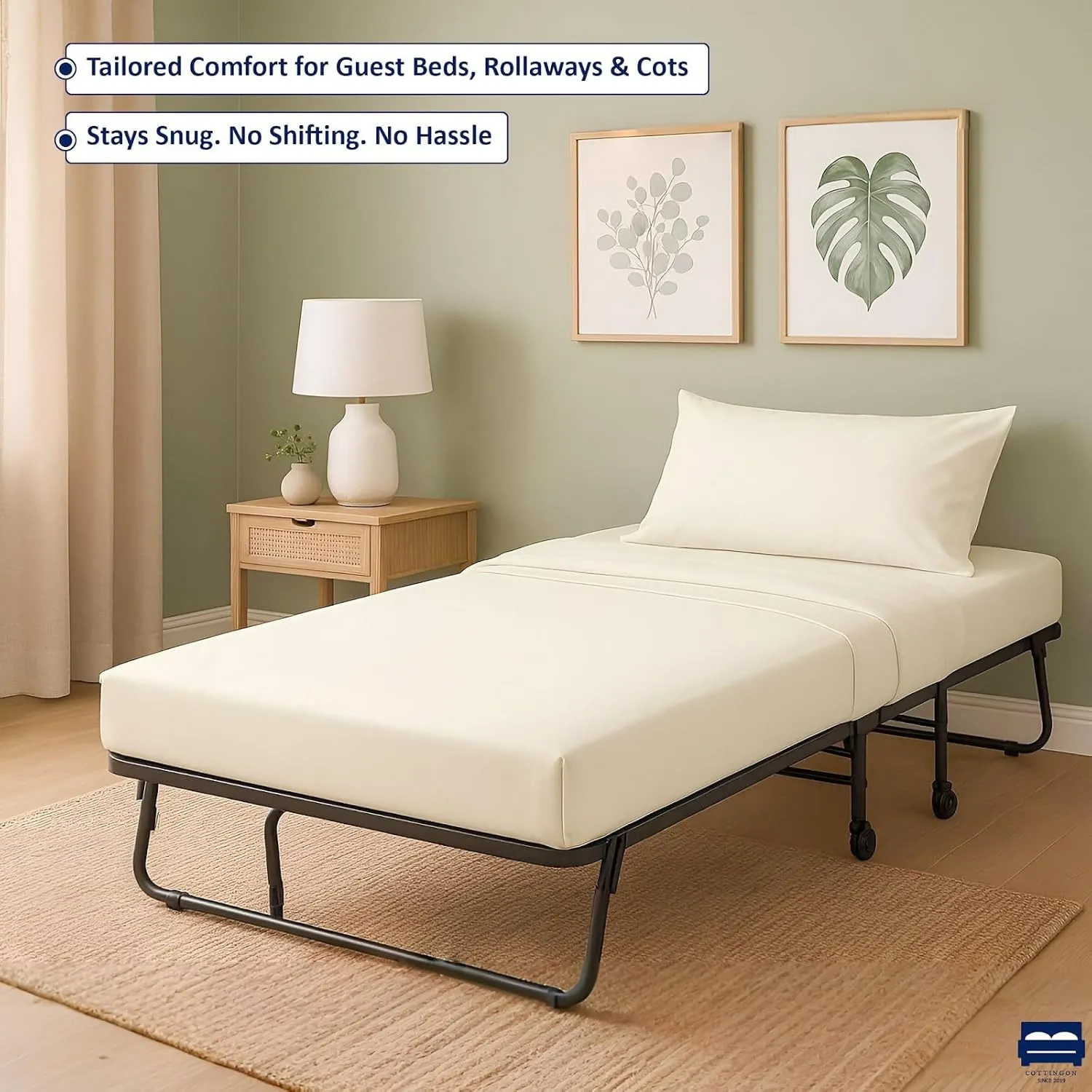 Cottingon 4 Pc Cot Sheets 30"x75" Set, 100% Egyptian Cotton, Perfect for Rollaway Beds, Narrow Twin, Camping, Cot Size, Rv Bunk, Guest Bed Replacement 7" Deep Mattress, Ivory Solid