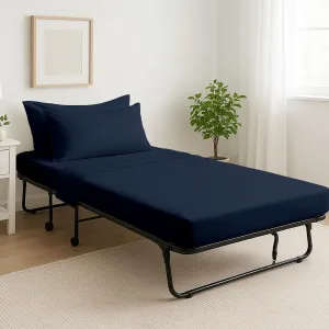 Cottingon 4 Pc Cot Sheets 30"x75" Set, 100% Egyptian Cotton, Perfect for Rollaway Beds, Narrow Twin, Camping, Cot Size, Rv Bunk, Guest Bed Replacement 7" Deep Mattress, Navy Blue Solid