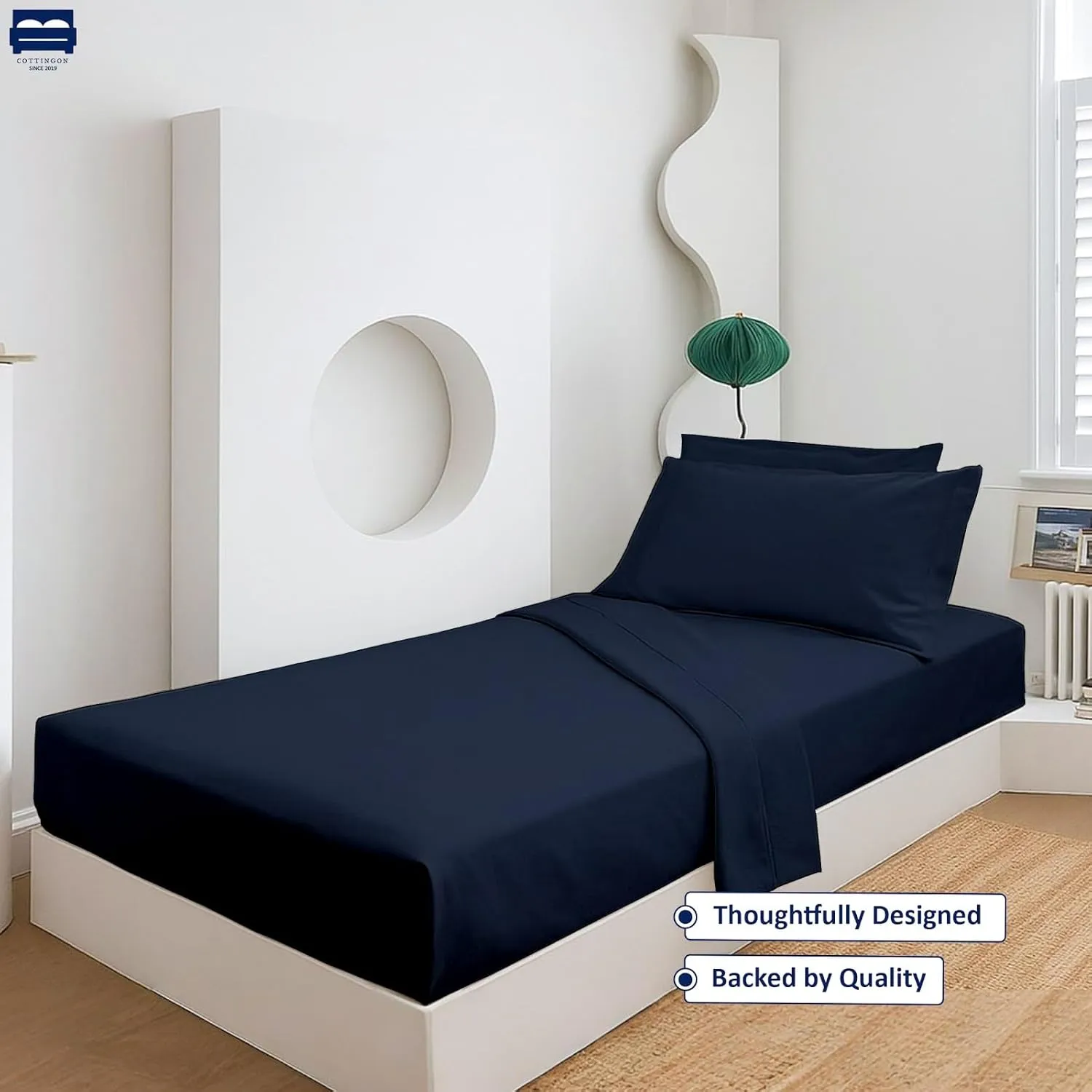 Cottingon 4 Pc Cot Sheets 30"x75" Set, 100% Egyptian Cotton, Perfect for Rollaway Beds, Narrow Twin, Camping, Cot Size, Rv Bunk, Guest Bed Replacement 7" Deep Mattress, Navy Blue Solid