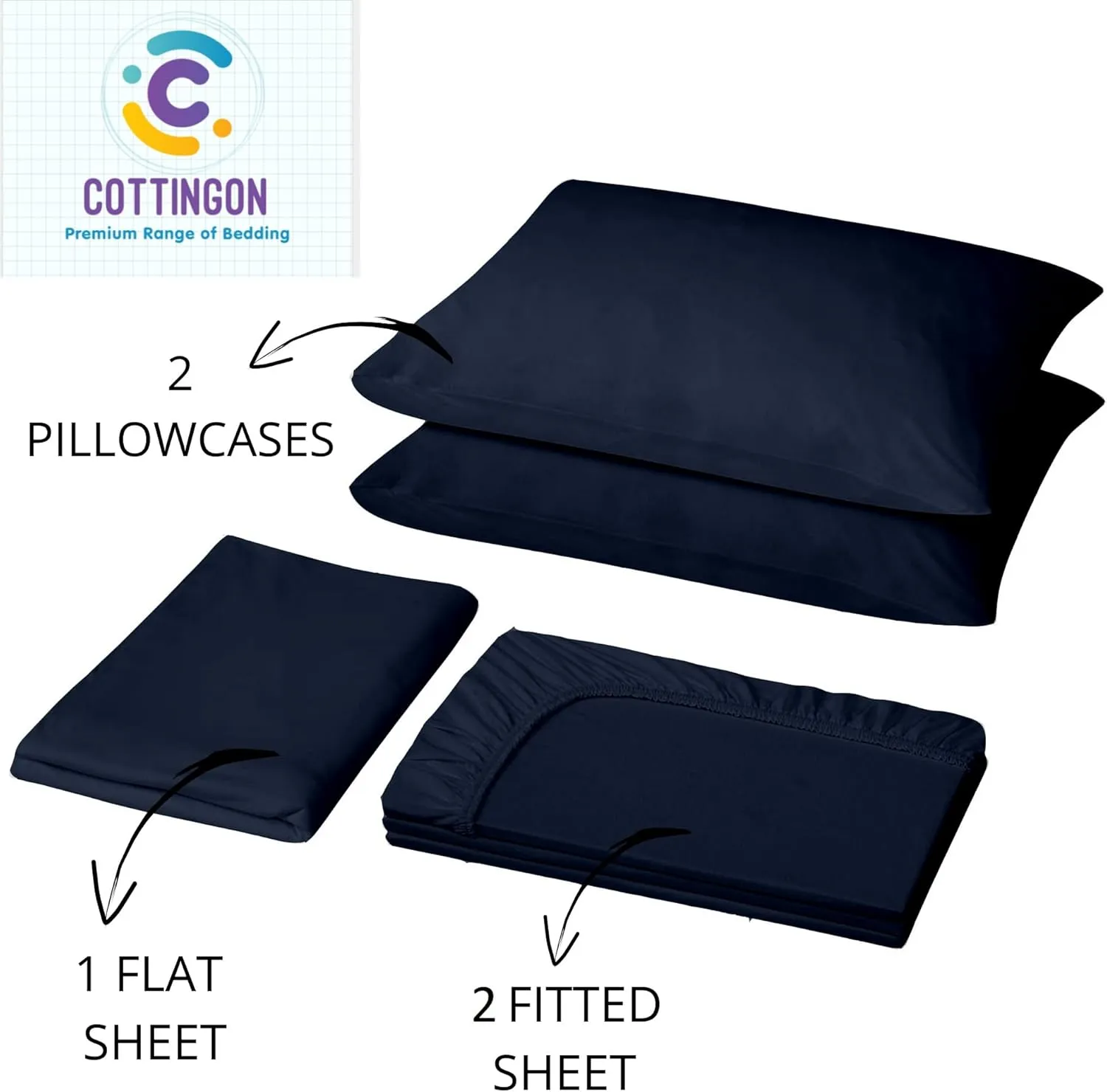 Cottingon 5 Pcs Split King Sheets for Adjustable Beds, 100% Brushed Microfiber Bedding Sets for Sleep Number Beds, Fits Upto 16" Deep Twin XL Mattress, Navy