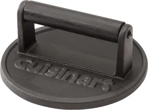 Cuisinart 6.5" Cast Iron Smashed Burger Press, Juicy and Crispy Burgers for BBQs, Cookouts