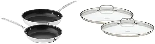 Cuisinart Chef's Classic Stainless Nonstick 9-Inch and 11-Inch Skillet Set with Glass Lids - Black And Silver