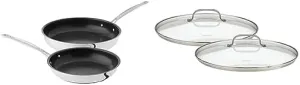 Cuisinart Chef's Classic Stainless Nonstick 9-Inch and 11-Inch Skillet Set with Glass Lids - Black And Silver