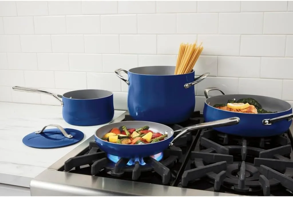 Cuisinart Culinary Collection 12-Piece Pots and Pans Set, PURELYCERAMIC Nonstick, Sapphire