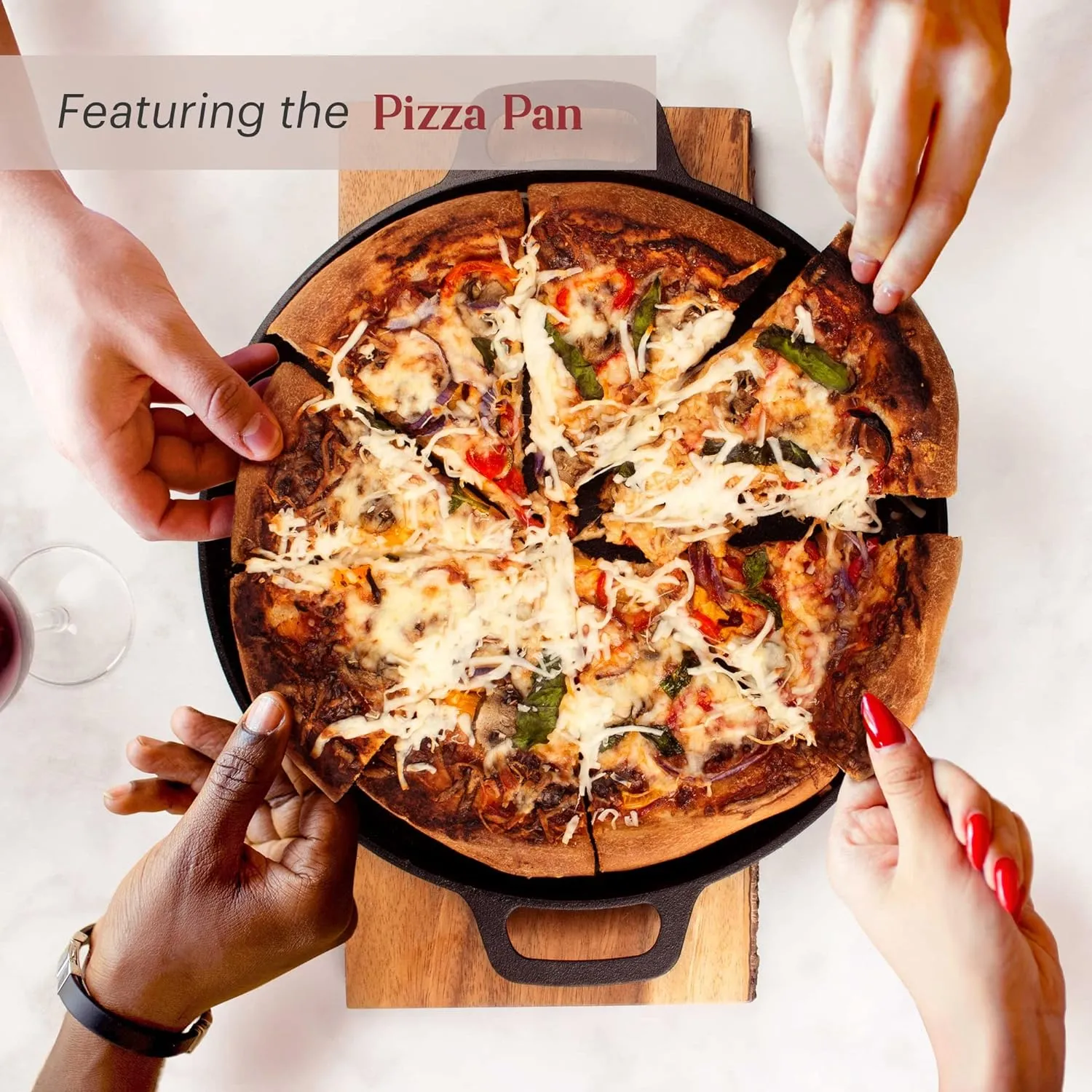 Cuisinel Cast Iron 18-Piece Preseasoned Cookware Set: 10" 12" Skillets w/Lids   5-Qt Dutch Oven   10.5" Square Grill Pan w/Lid   Pizza Pan   Round Griddle   15" Organizer  Scraper   Silicone Handle