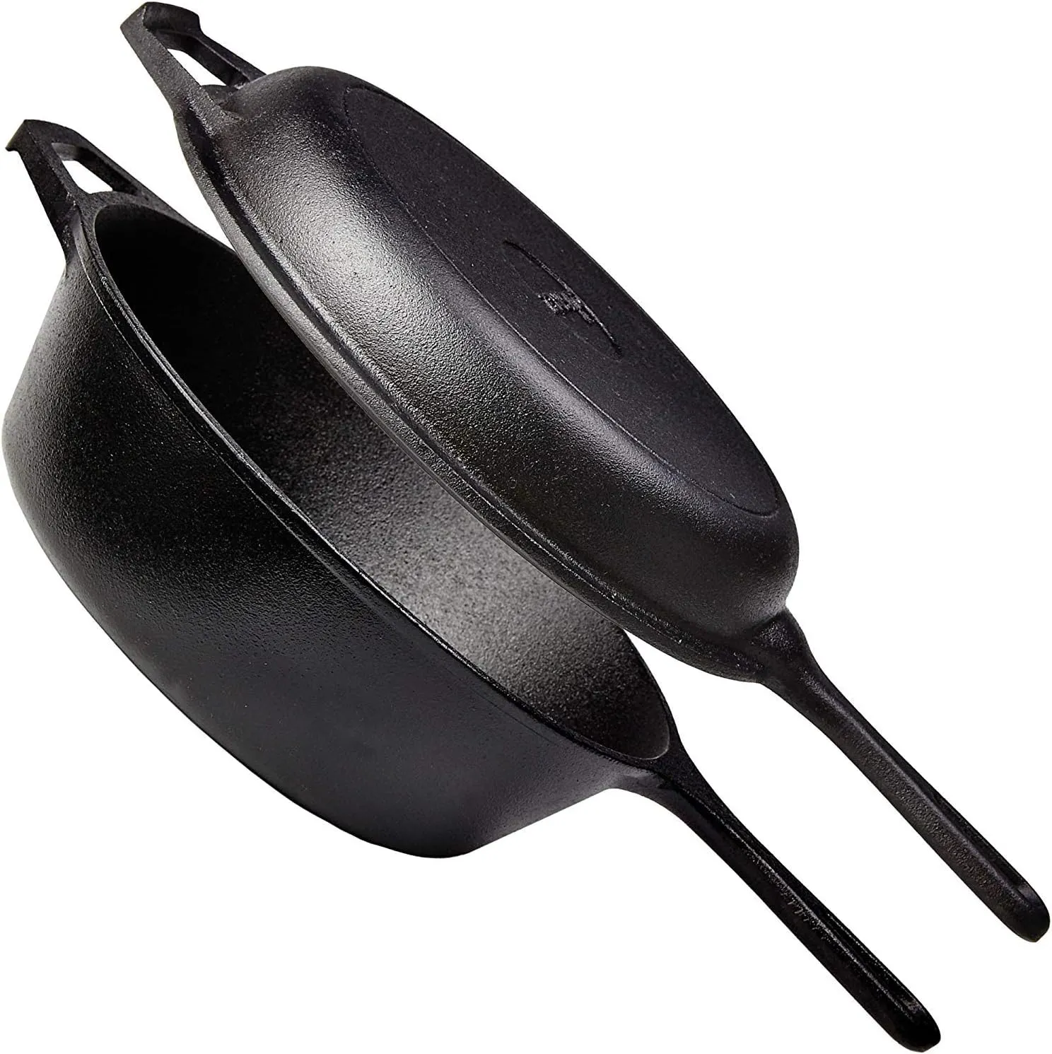 Cuisinel Cast Iron 2-In-1 Multi Cooker - 3-Quart Dutch Oven and Skillet Lid Set Oven Safe Cookware   Black Pan Scraper - Use As Dutch Oven and Frying Pan - Indoor and Outdoor Use - Grill, Stovetop