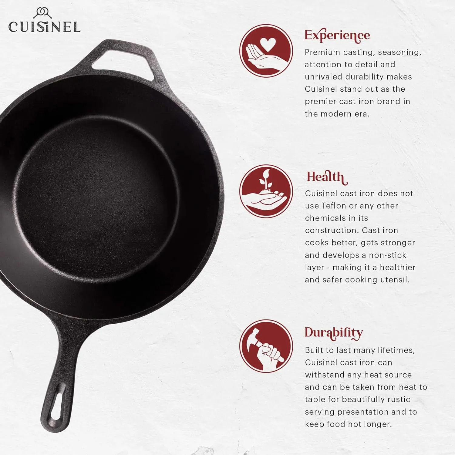 Cuisinel Cast Iron 2-In-1 Multi Cooker - 3-Quart Dutch Oven and Skillet Lid Set Oven Safe Cookware   Black Pan Scraper - Use As Dutch Oven and Frying Pan - Indoor and Outdoor Use - Grill, Stovetop