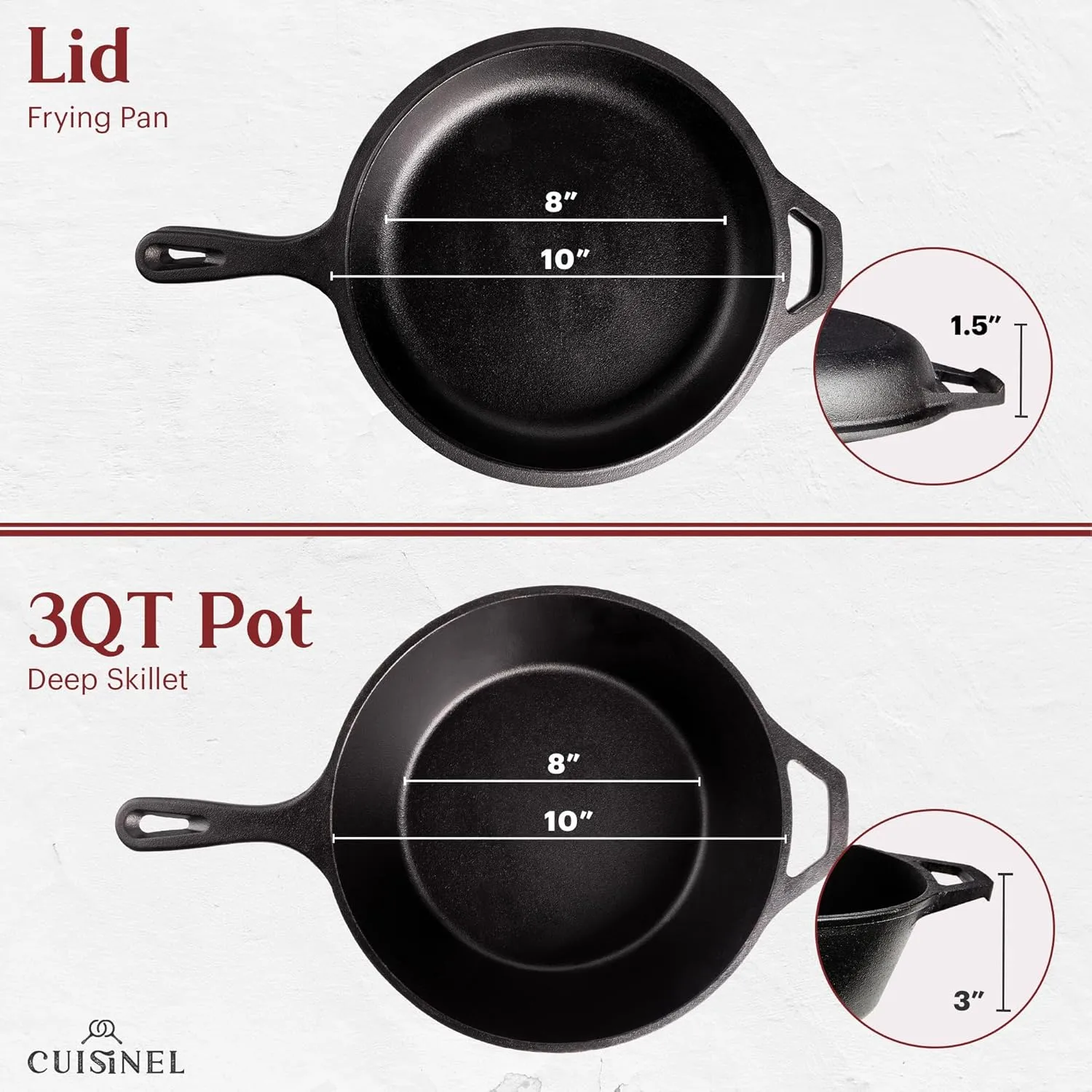 Cuisinel Cast Iron 2-In-1 Multi Cooker - 3-Quart Dutch Oven and Skillet Lid Set Oven Safe Cookware   Black Pan Scraper - Use As Dutch Oven and Frying Pan - Indoor and Outdoor Use - Grill, Stovetop