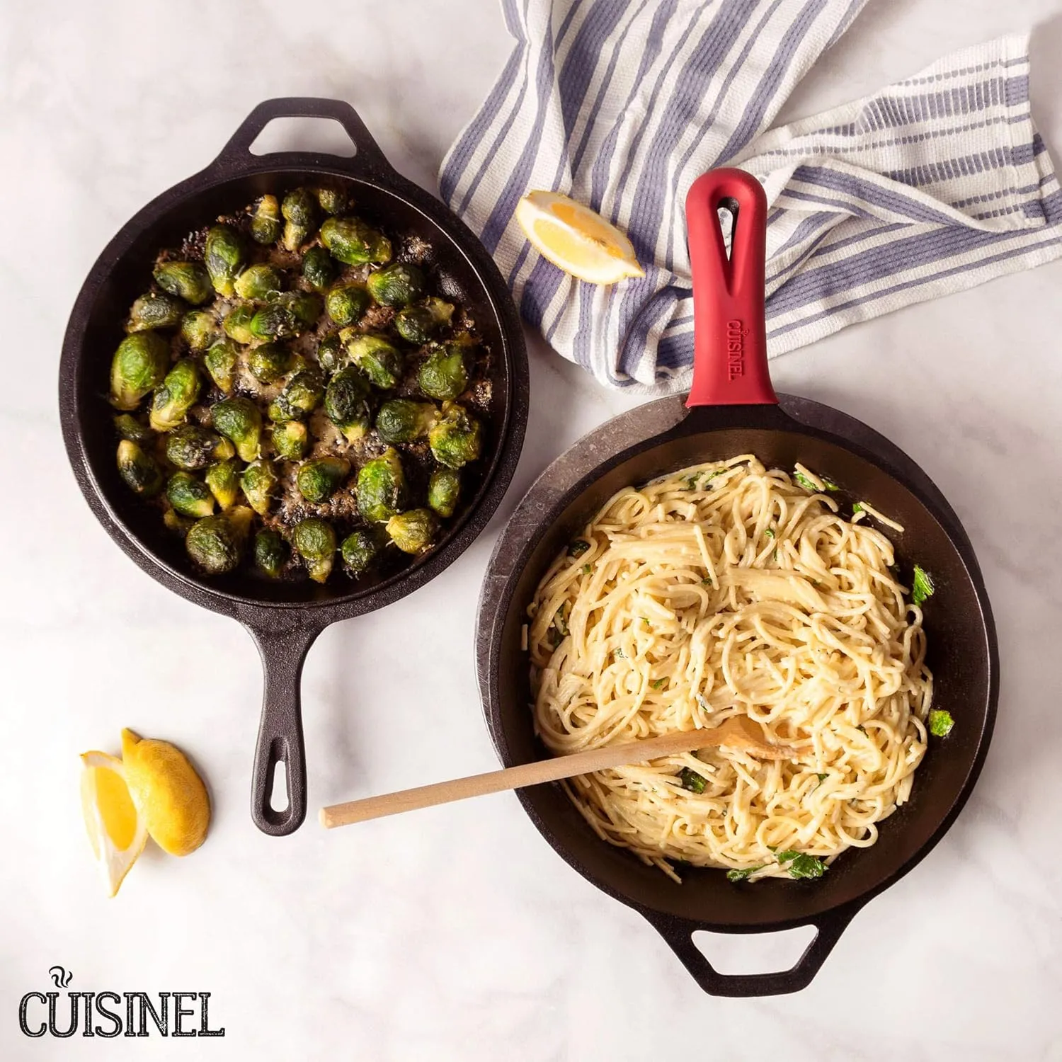 Cuisinel Cast Iron 2-In-1 Multi Cooker - 3-Quart Dutch Oven and Skillet Lid Set Oven Safe Cookware   Black Pan Scraper - Use As Dutch Oven and Frying Pan - Indoor and Outdoor Use - Grill, Stovetop