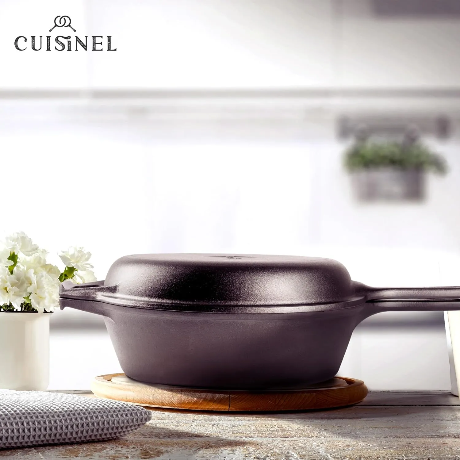 Cuisinel Cast Iron Skillet   Lid - 2-In-1 Multi Cooker - Deep Pot   Frying Pan - 3-Qt Dutch Oven - Pre-Seasoned Oven Cookware - Works for Bread, Indoor/Outdoor, Grill, Stovetop and Induction