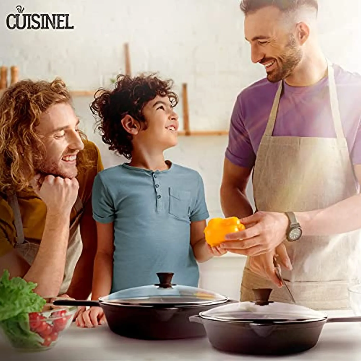 cuisinel Cast Iron Skillet Set - 10"   12"-Inch Frying Pan   Glass Lids   2 Handle Cover Grips - Pre-Seasoned Oven Safe Cookware - Indoor/Outdoor Use - Grill, Stovetop, Induction, BBQ, Camping and Firepit Safe