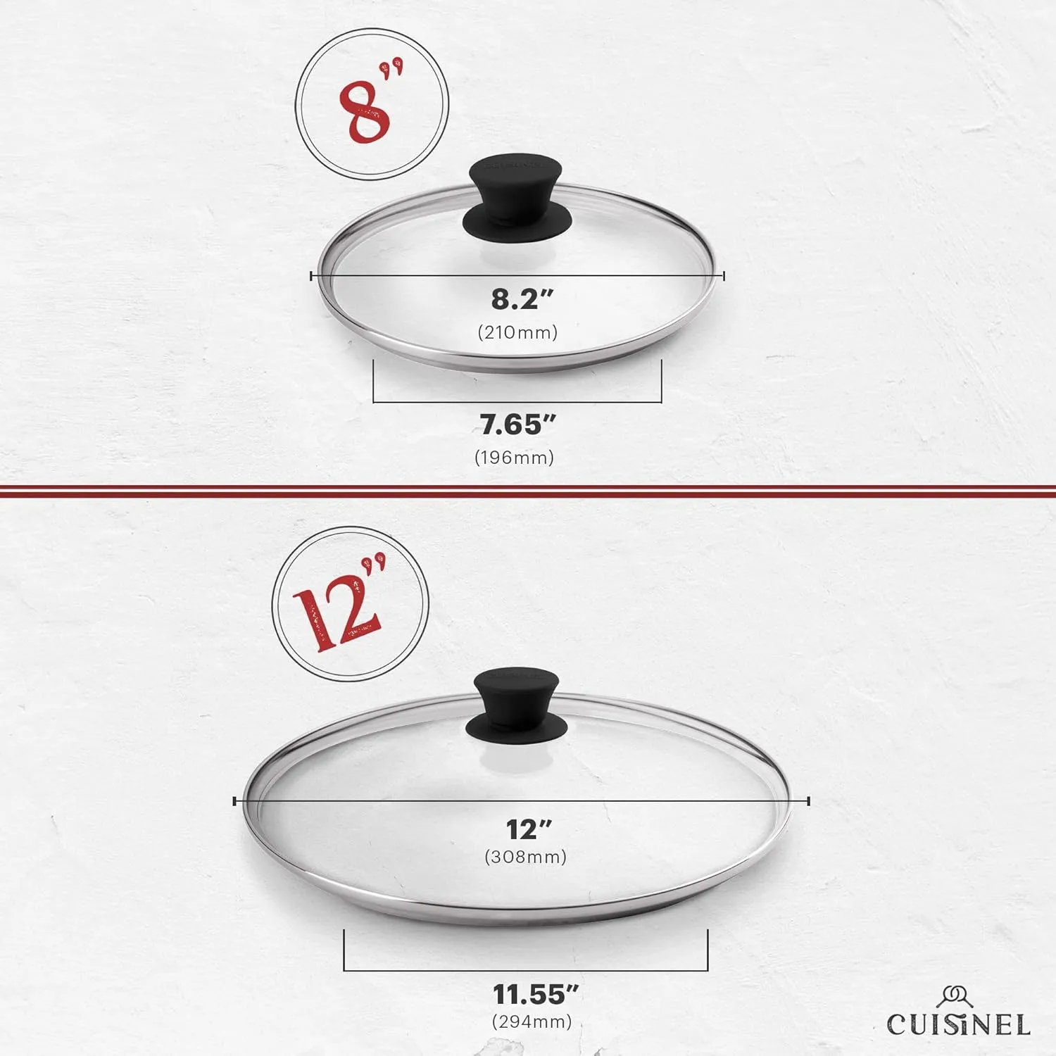 Cuisinel Cast Iron Skillet Set - 8"   12"-Inch Frying Pan   Glass Lids - Pre-Seasoned Cookware - Heat-Resistant Holders - Indoor/Outdoor Use - Camping, Grill, Stove, BBQ, Firepit, Induction, Oven Safe