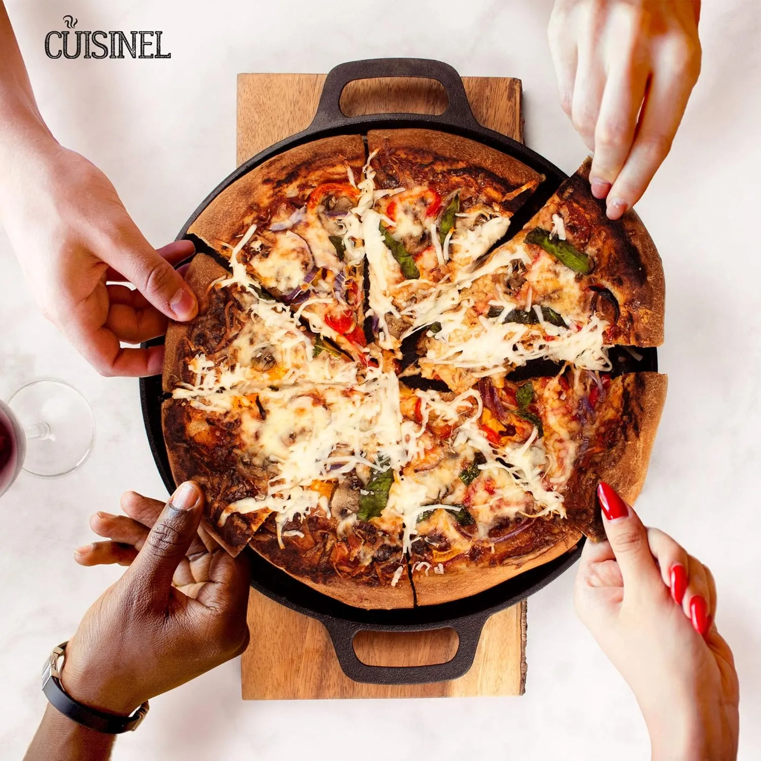Cuisinel Pre-Seasoned Cast Iron Pizza and Baking Pan (13.5 Inch) Natural Finish, Enhanced Heat Retention and Dispersion - Stove, Oven, Grill or Campfire