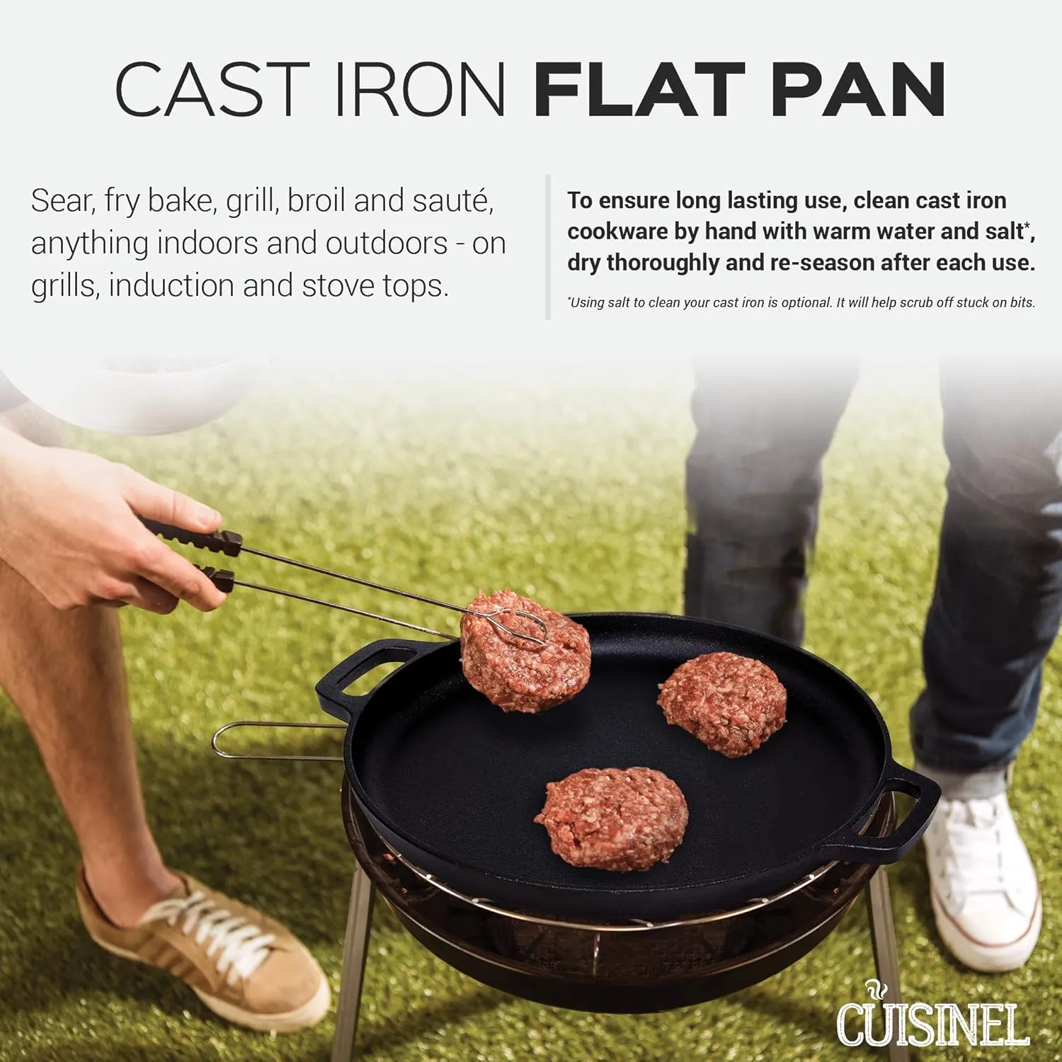 Cuisinel Pre-Seasoned Cast Iron Pizza and Baking Pan (13.5 Inch) Natural Finish, Enhanced Heat Retention and Dispersion - Stove, Oven, Grill or Campfire