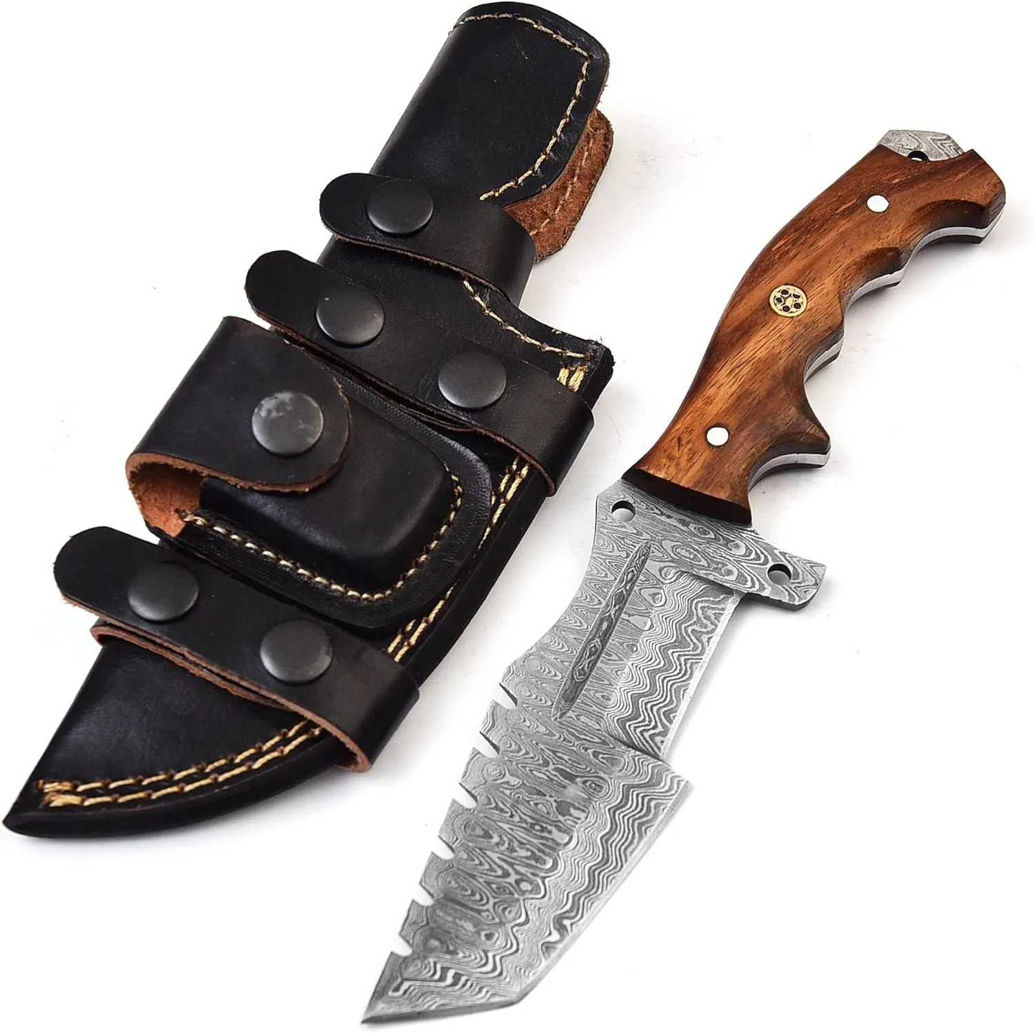 Custom Handmade Damascus Steel 10 Inches Tracker Knife Fixed Blade Hunting Knife With Sheath Perfect Grip Rosewood Handle