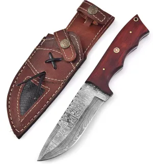 Custom Handmade Damascus Steel Fixed Blade Hunting Knife with Leather Sheath- 10inch Survival Hunting Knives for men- Belt Knife with Horizontal and Vertical carry- Bushcraft knife for Skinning Camping Outdoor