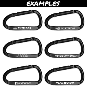 Custom Metal Carabiner Clip Personalized D-Shaped Spring Snap Hook Buckle Engraved Aluminum Alloy Key Ring for Outdoors Camping Hiking