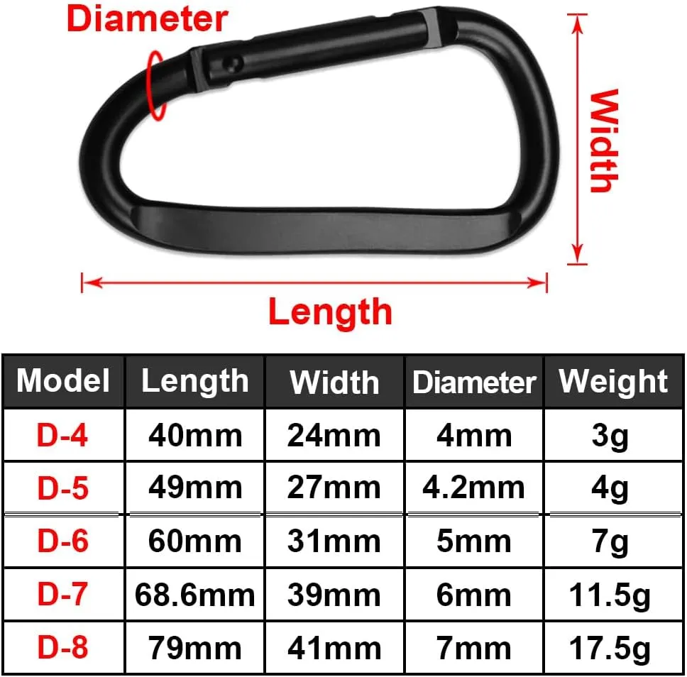 Custom Metal Carabiner Clip Personalized D-Shaped Spring Snap Hook Buckle Engraved Aluminum Alloy Key Ring for Outdoors Camping Hiking