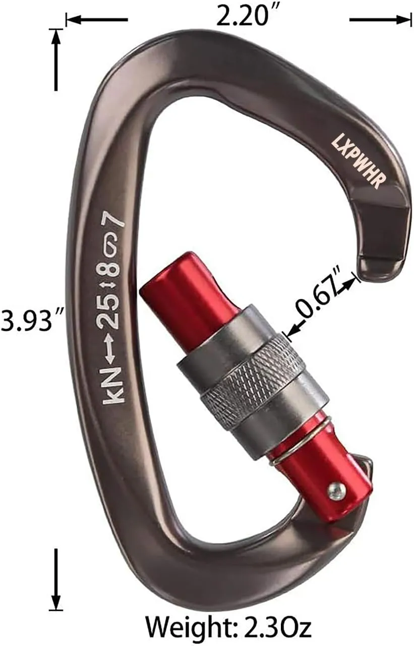 D Shape Carabiner 25KN Heavy Duty Climbing Mountaineer Expanding exploratory Caverns Connection Protection Locking Carabiner Clip Carabiner Screw Lock Hammock Camping Outdoor Equipment